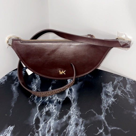 Michael Kors Reversible Leather Fanny Pack Belt Bag S/M Brown Gold AUTHENTIC NEW - Picture 13 of 14